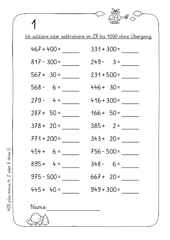 erstes Rechnen mit HZE-Zahlen (plus und minus H Z oder E) (7)